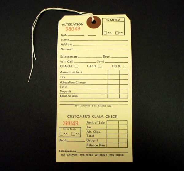 General Alteration Tag 2-Part / Strung – No. 20200 – Autostat Corporation