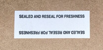Opaque White and Black Reusable Label Seals for Food Packaging 1" x 2.75"