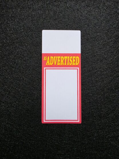 As Advertised<p>Shelf Talker Tag
